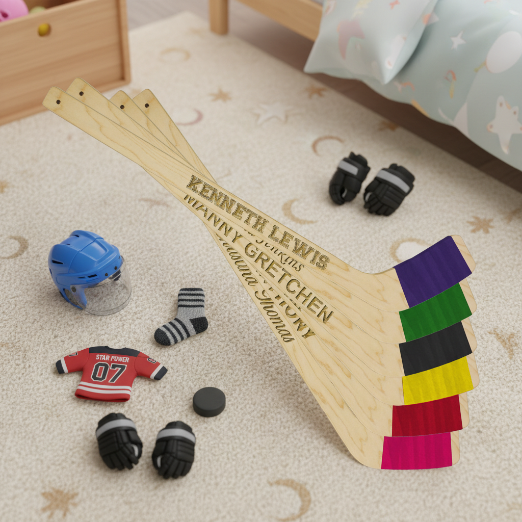 Personalized Mini Wooden Hockey Stick for Kids Custom Name Colorful and Fun Gift