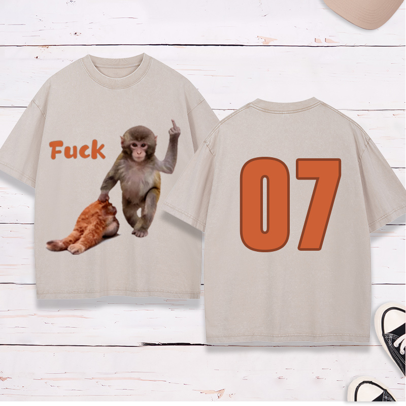 Personalized Punch-kun Monkey Meme Graphic Washed T-Shirt Customization Number