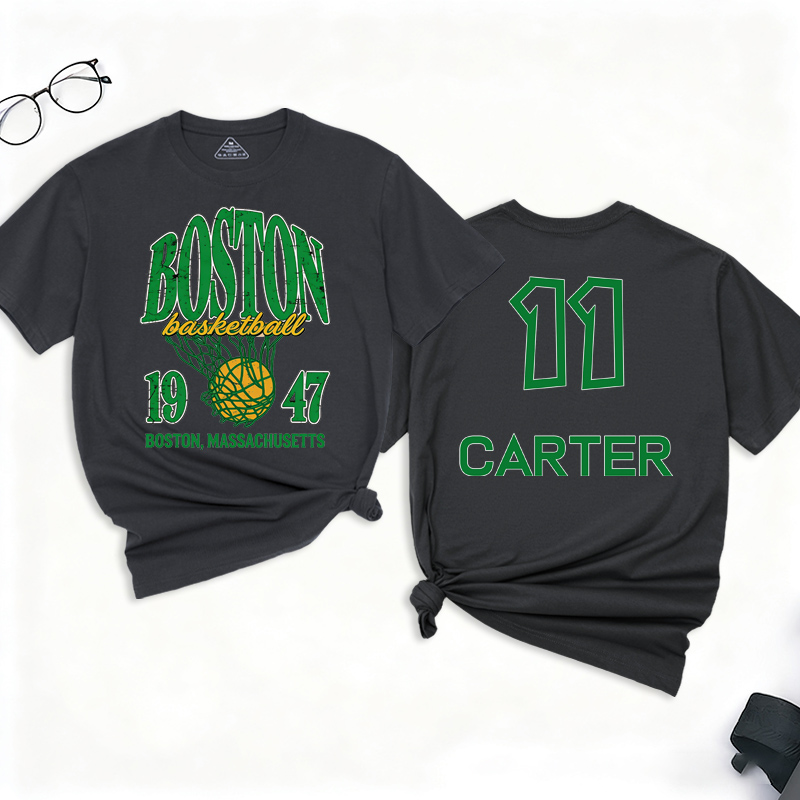 Personalized Basketball T-Shirt Vintage Boston Basketball 1947 St. Patrick Design with Custom Name and Number