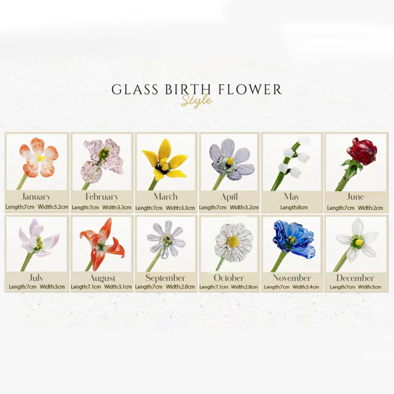 Personalized Glass Birth Month Flower Birth Flower Gift Hand Blown Spring Flower Glass Flower Bouquet Valentine's Day Gift For Her Home Decor