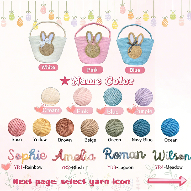 Personalized Easter Bunny Ear Cotton Basket Bunny Carrot Rope Basket Custom Name Cute Kids Gift and Decoration
