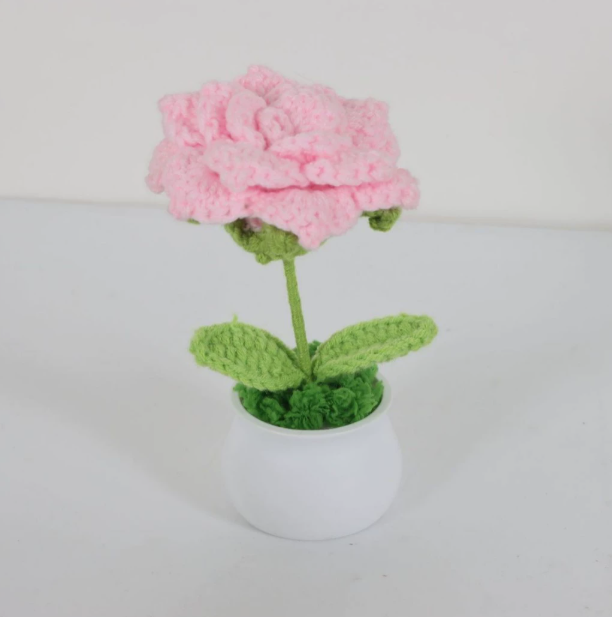 Personalized Crochet Flower in Pot Handmade Gift for Her Personalized Gift for Teacher Home Decoration Desk Decoration Crochet Rose in Pot