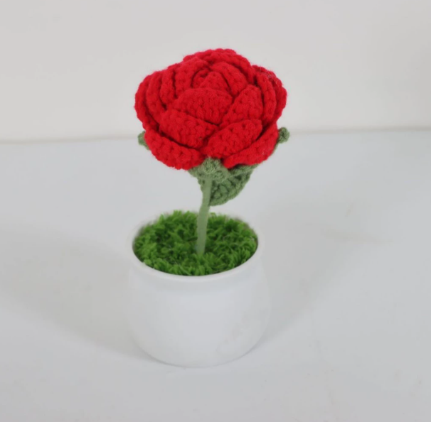 Personalized Crochet Flower in Pot Handmade Gift for Her Personalized Gift for Teacher Home Decoration Desk Decoration Crochet Rose in Pot