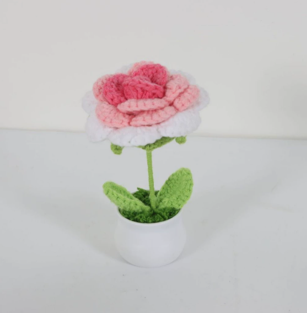 Personalized Crochet Flower in Pot Handmade Gift for Her Personalized Gift for Teacher Home Decoration Desk Decoration Crochet Rose in Pot