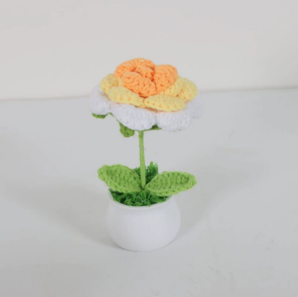Personalized Crochet Flower in Pot Handmade Gift for Her Personalized Gift for Teacher Home Decoration Desk Decoration Crochet Rose in Pot