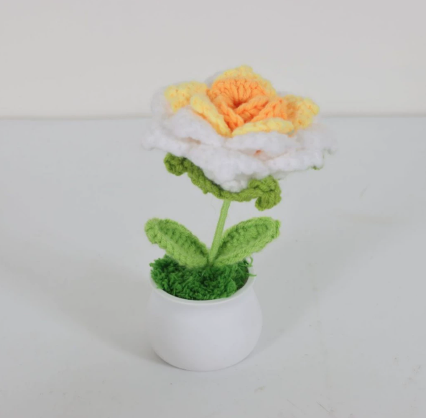 Personalized Crochet Flower in Pot Handmade Gift for Her Personalized Gift for Teacher Home Decoration Desk Decoration Crochet Rose in Pot