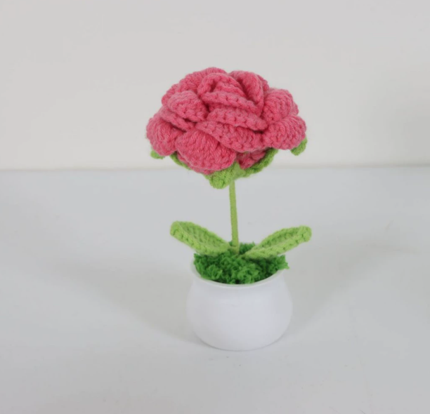 Personalized Crochet Flower in Pot Handmade Gift for Her Personalized Gift for Teacher Home Decoration Desk Decoration Crochet Rose in Pot