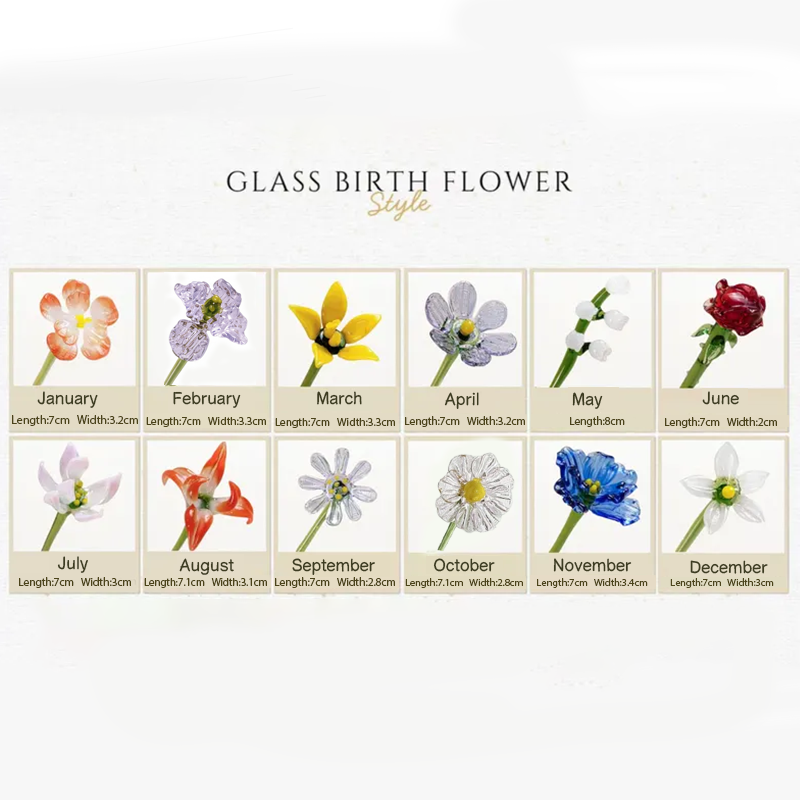 Personalized Glass Birth Month Flower Birth Flower Gift Hand Blown Spring Flower Glass Flower Bouquet Valentine's Day Gift For Her Home Decor