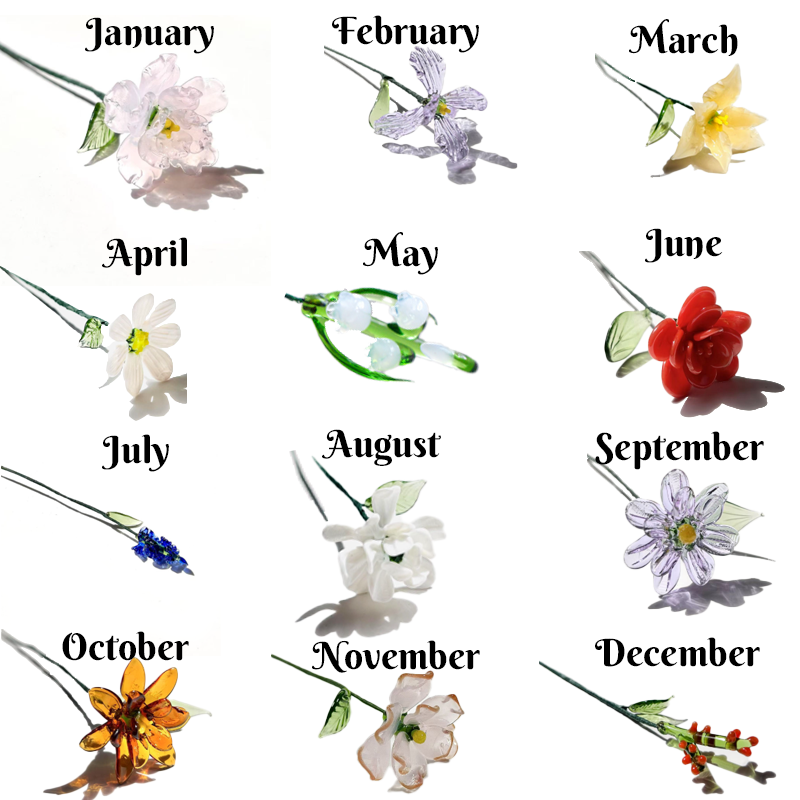 Personalized Glass Birth Month Flower Birth Flower Gift Hand Blown Spring Flower Glass Flower Bouquet Valentine's Day Gift For Her Home Decor