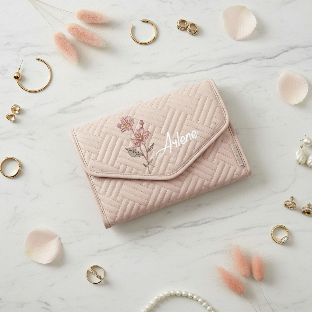 Personalized Jewelry Travel Organizer with Birth Flower and Name Foldable Modular Jewelry Case for Women Custom Gift for Traveler