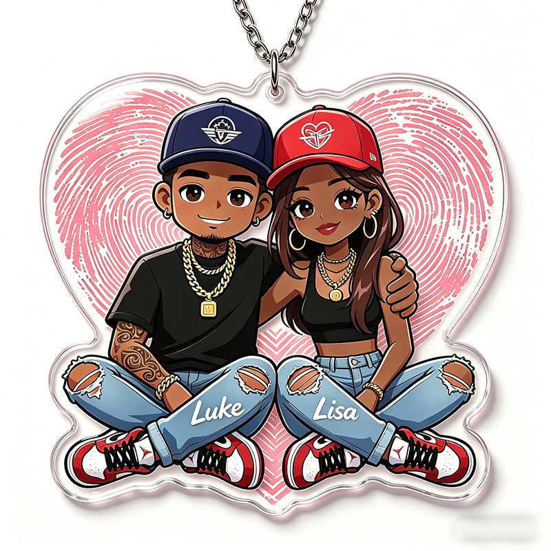 Personalized Hip Hop Cartoon Character Couple Keychain with Name Y2K Couple 