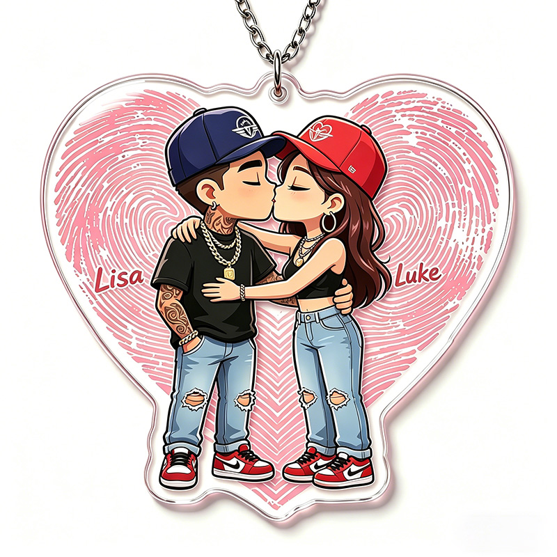 Personalized Hip Hop Cartoon Character Couple Keychain with Name Y2K Couple 