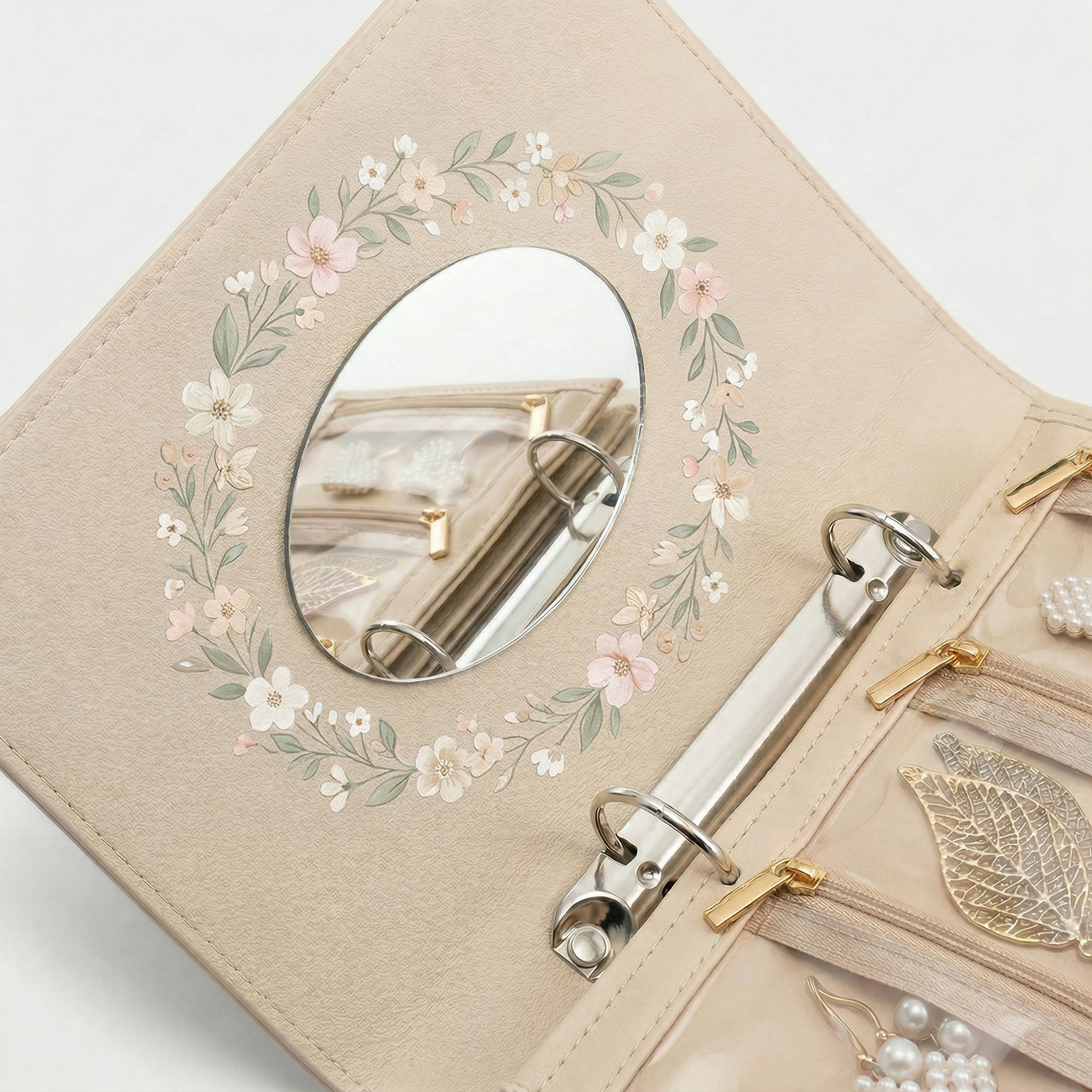 Personalized Floral Jewelry Organizer Book Custom Name and Birth Flower Travel Case with Mirror  Velvet Pages  Modular Storage Gift for Women