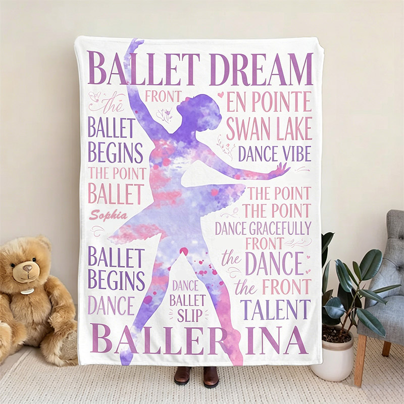 Personalized Watercolor Ballet Silhouette Soft Blanket Custom with Name and Dance Pose Perfect Gift for Home Decor Birthday for Dancers