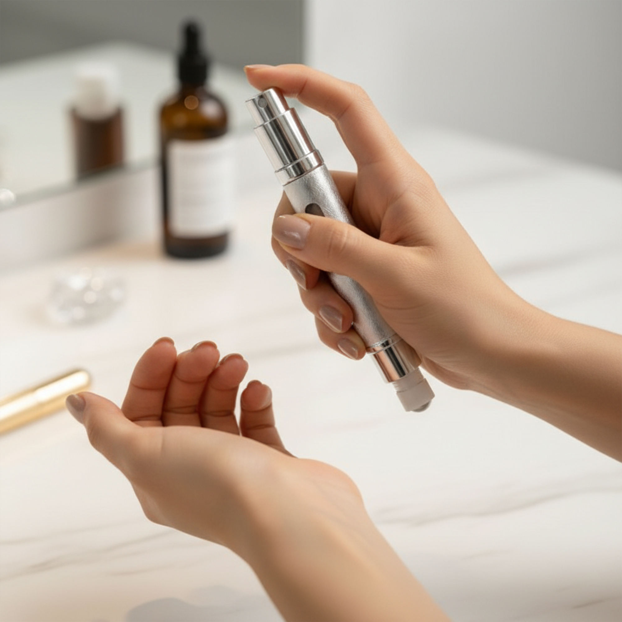 Personalized Perfume Atomizer Bottle Custom Name 2 in 1  Spray and Roller Design 12 ml Portable Travel Refillable Glass Aluminum Bottle