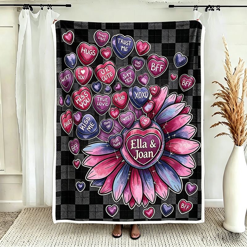 Personalized Couple Love Sunflower Throw Blanket with Names Valentine Gift Gift for Husband Gift For Wife