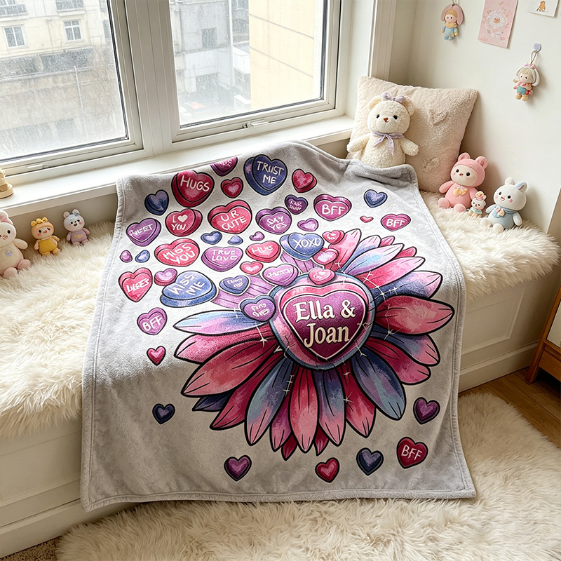 Personalized Couple Love Sunflower Throw Blanket with Names Valentine Gift Gift for Husband Gift For Wife