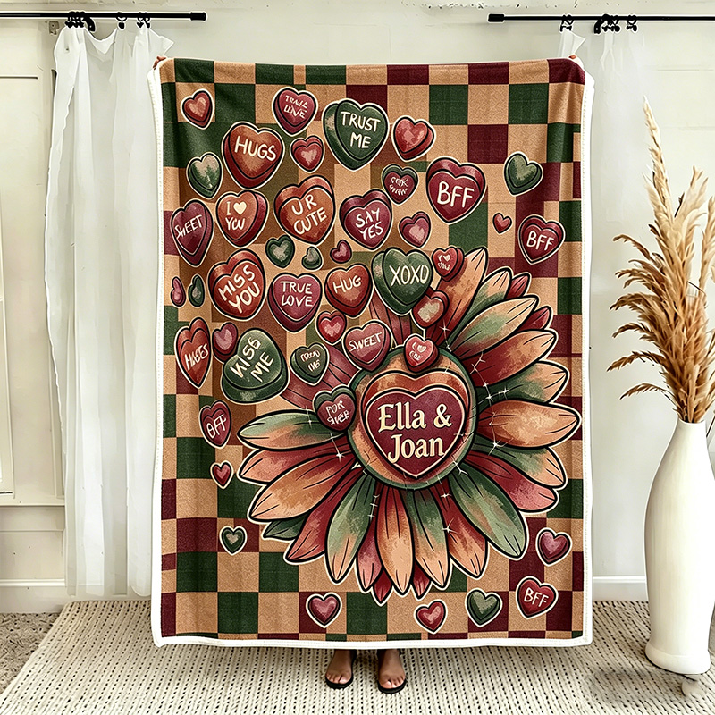 Personalized Couple Love Sunflower Throw Blanket with Names Valentine Gift Gift for Husband Gift For Wife