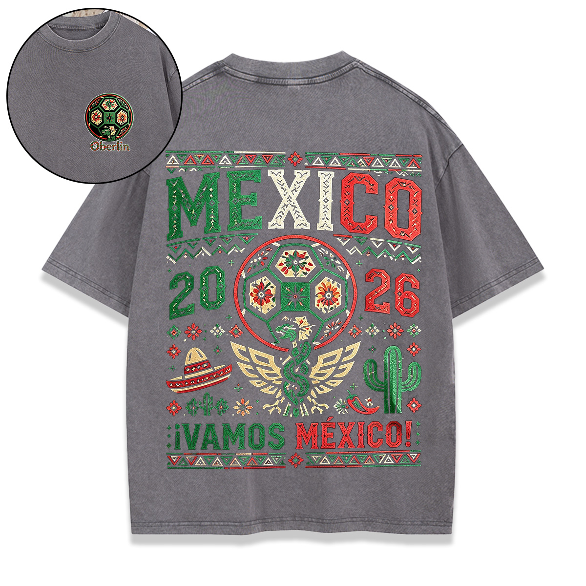 Personalized Vintage Mexico Football Washed T-shirt 2026 Ethnic Flavor for Mexico Fans