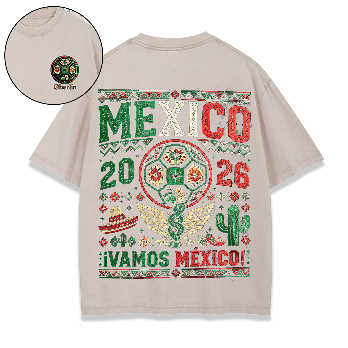 Personalized Vintage Mexico Football Washed T-shirt 2026 Ethnic Flavor for Mexico Fans