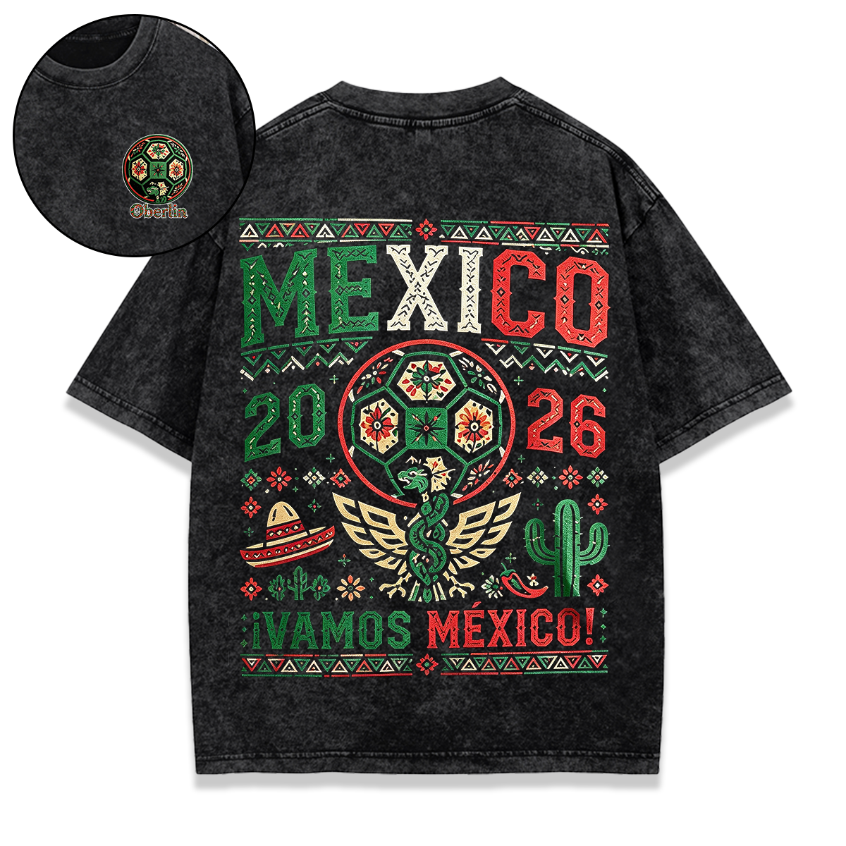 Personalized Vintage Mexico Football Washed T-shirt 2026 Ethnic Flavor for Mexico Fans