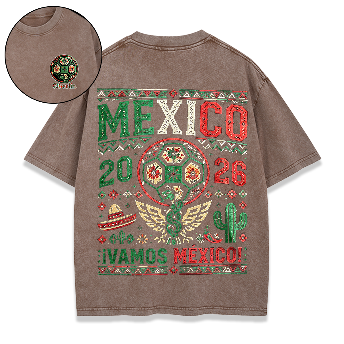 Personalized Vintage Mexico Football Washed T-shirt 2026 Ethnic Flavor for Mexico Fans
