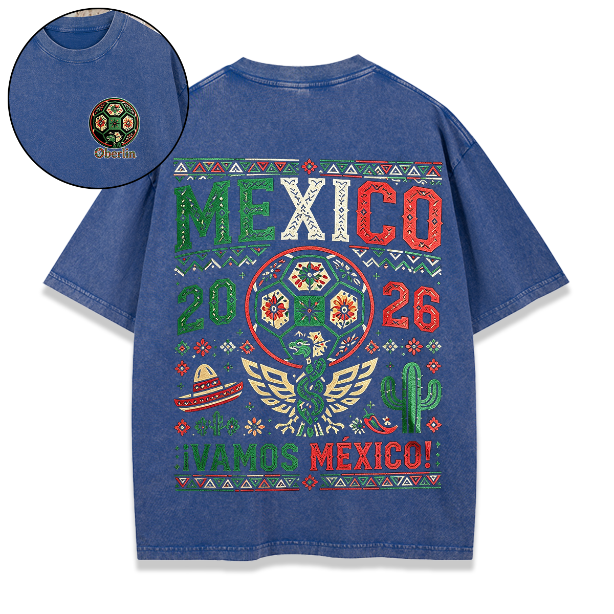 Personalized Vintage Mexico Football Washed T-shirt 2026 Ethnic Flavor for Mexico Fans