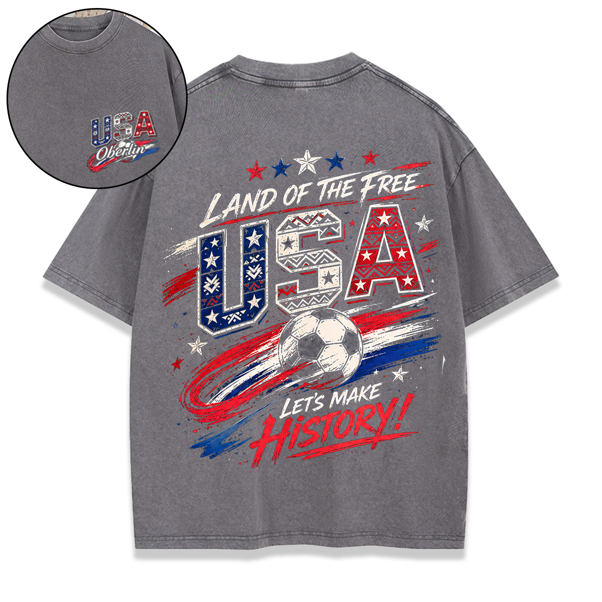 Personalized Football Washed T-shirt Land Of The Free Let’s Make History Custom Name Gift for USA Football Fnas