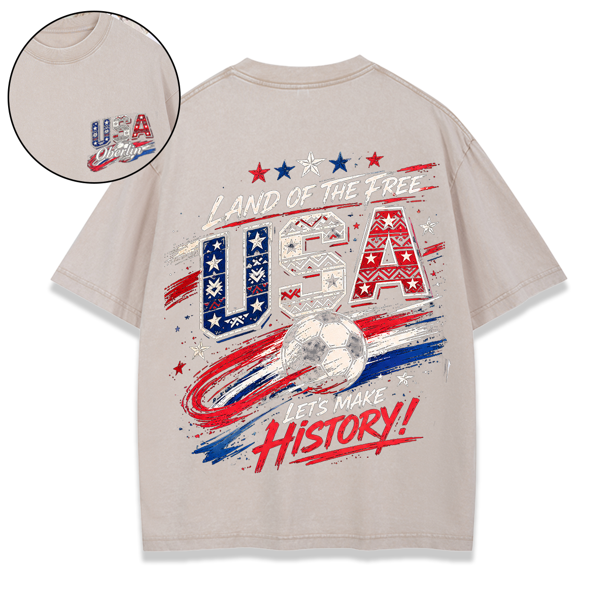 Personalized Football Washed T-shirt Land Of The Free Let’s Make History Custom Name Gift for USA Football Fnas