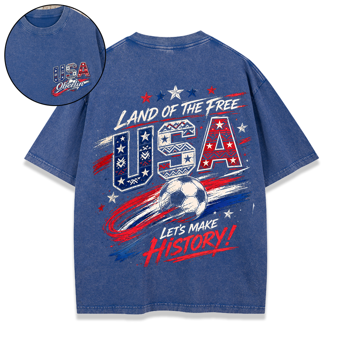 Personalized Football Washed T-shirt Land Of The Free Let’s Make History Custom Name Gift for USA Football Fnas