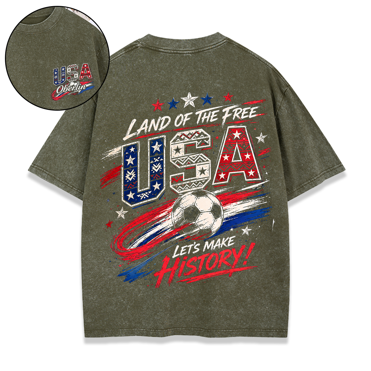 Personalized Football Washed T-shirt Land Of The Free Let’s Make History Custom Name Gift for USA Football Fnas