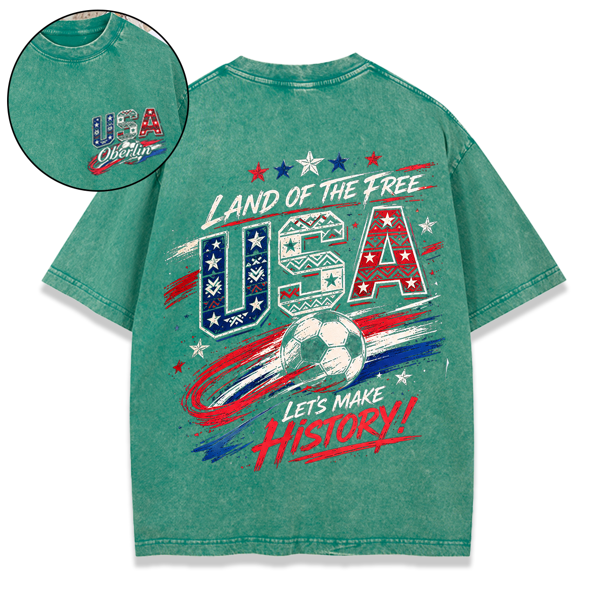 Personalized Football Washed T-shirt Land Of The Free Let’s Make History Custom Name Gift for USA Football Fnas