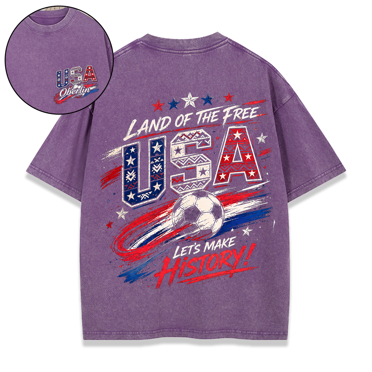 Personalized Football Washed T-shirt Land Of The Free Let’s Make History Custom Name Gift for USA Football Fnas