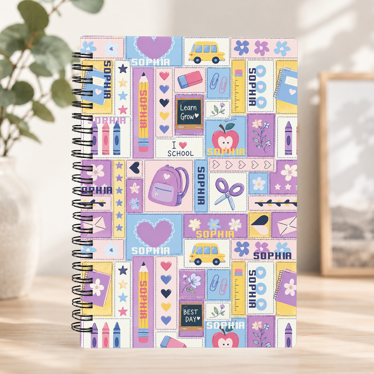 Personalized Colorful School Stickers Icons Pencils Books Apples Rainbows Back To School Kids Spiral Notebook