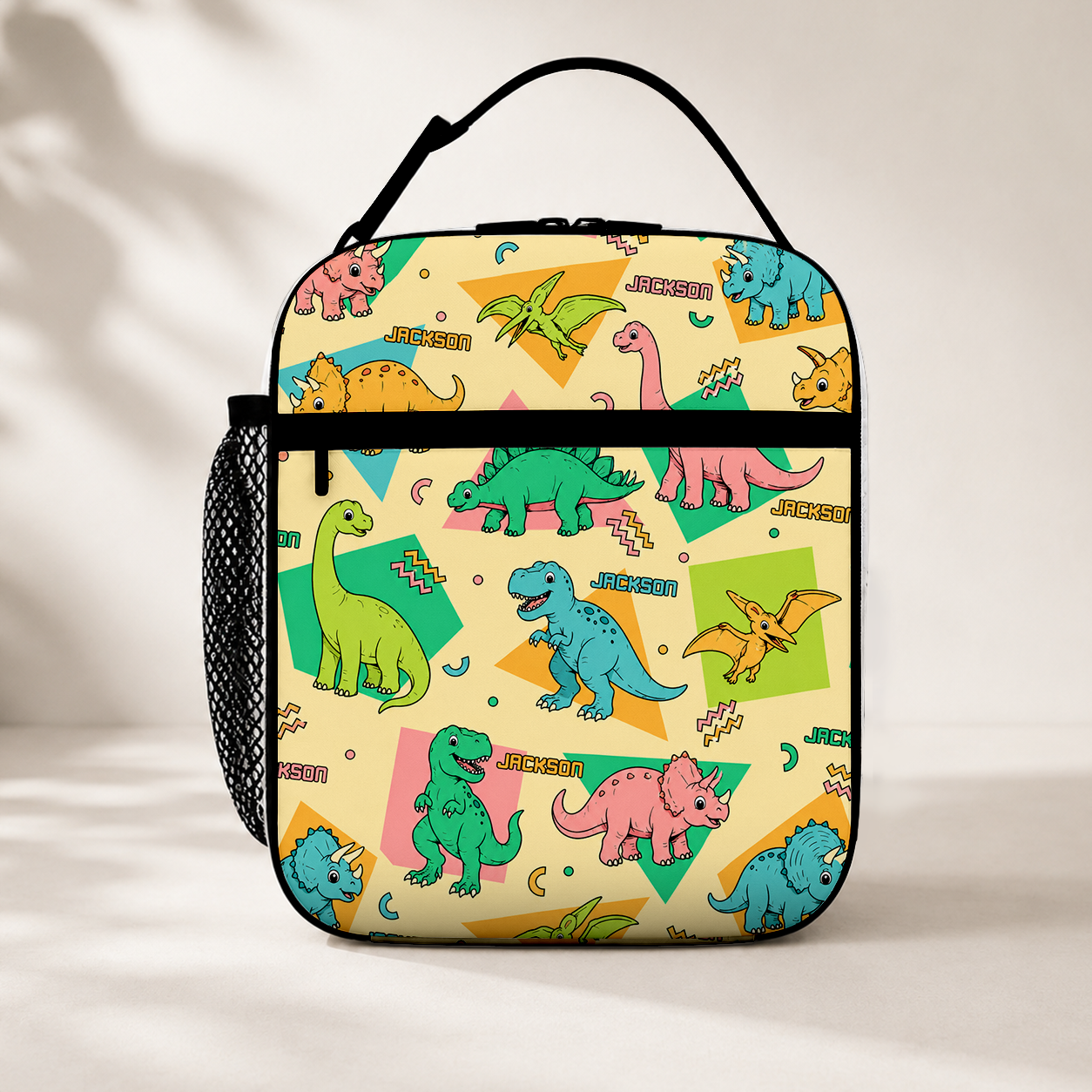 Personalized Colorful Cartoon Dinosaur Kids Back To School Insulated Reusable Snack And Meal Tote Box Lunch Bag