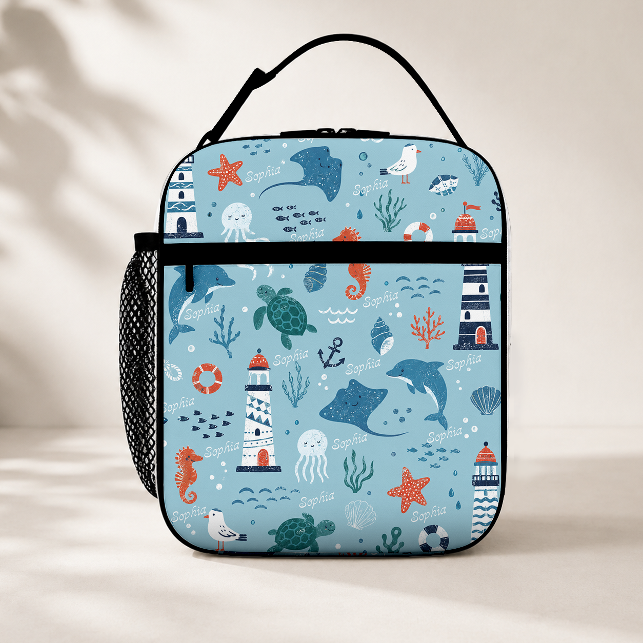 Personalized Under The Sea Ocean Shark Submarine Anchor Bubbles Blue Kids Insulated Back To School Lunch Bag