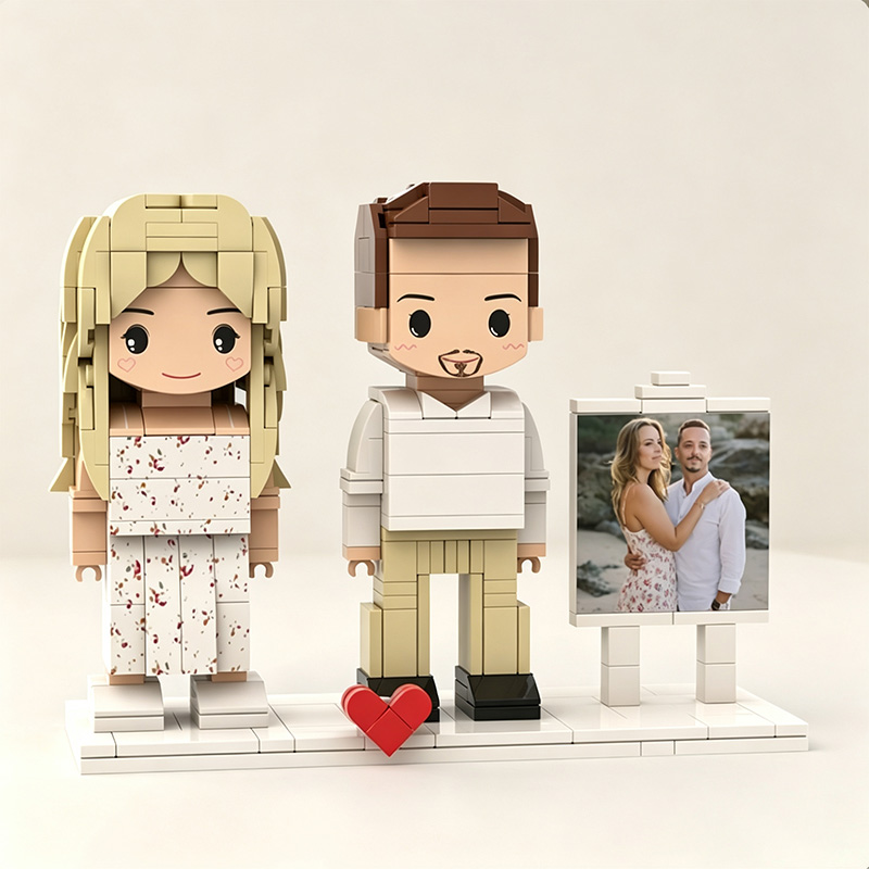 Personalized Brick Figure with Photo Custom Building Block Gift for Couple 2 Person Brick Figures with Easel Frame Personalized Building Block Brick Me Figure Photo Puzzle Toy Keepsake for Couples Friends