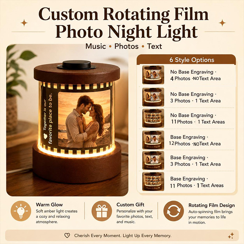Personalized Film Reel Night Light Engraved Base Custom Valentine’s Day Gift for Him Her Couple Gift Unique Wedding Anniversary Keepsake