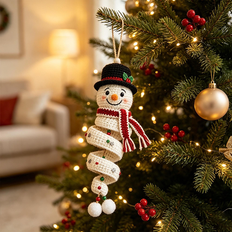 Christmas Crochet Ornament Kit, Soft Cotton Yarn DIY Spiral Santa Snowman Hanging Decor Material Pack, Holiday Craft Gift