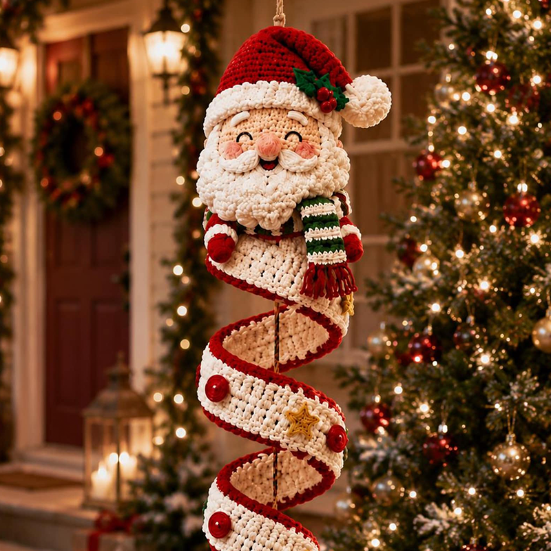 Christmas Crochet Ornament Kit, Soft Cotton Yarn DIY Spiral Santa Snowman Hanging Decor Material Pack, Holiday Craft Gift