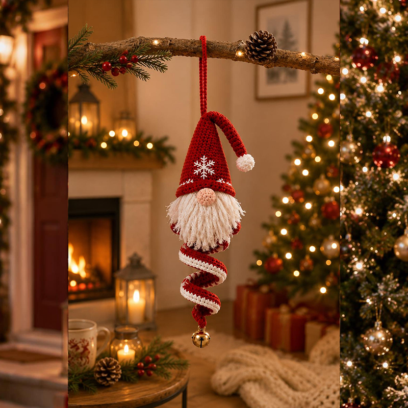 Christmas Crochet Ornament Kit, Soft Cotton Yarn DIY Spiral Santa Snowman Hanging Decor Material Pack, Holiday Craft Gift
