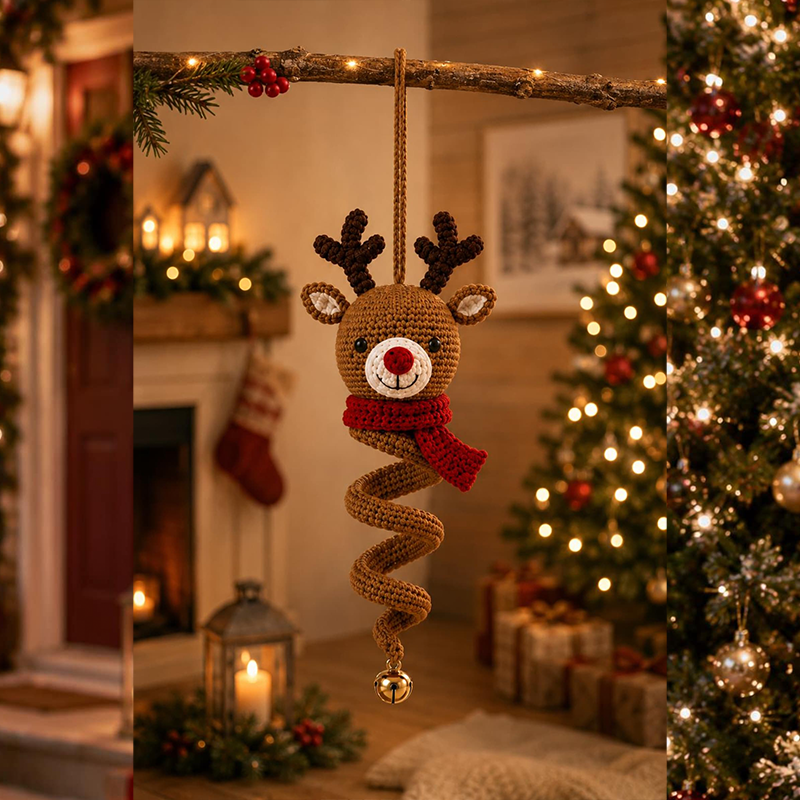 Christmas Crochet Ornament Kit, Soft Cotton Yarn DIY Spiral Santa Snowman Hanging Decor Material Pack, Holiday Craft Gift