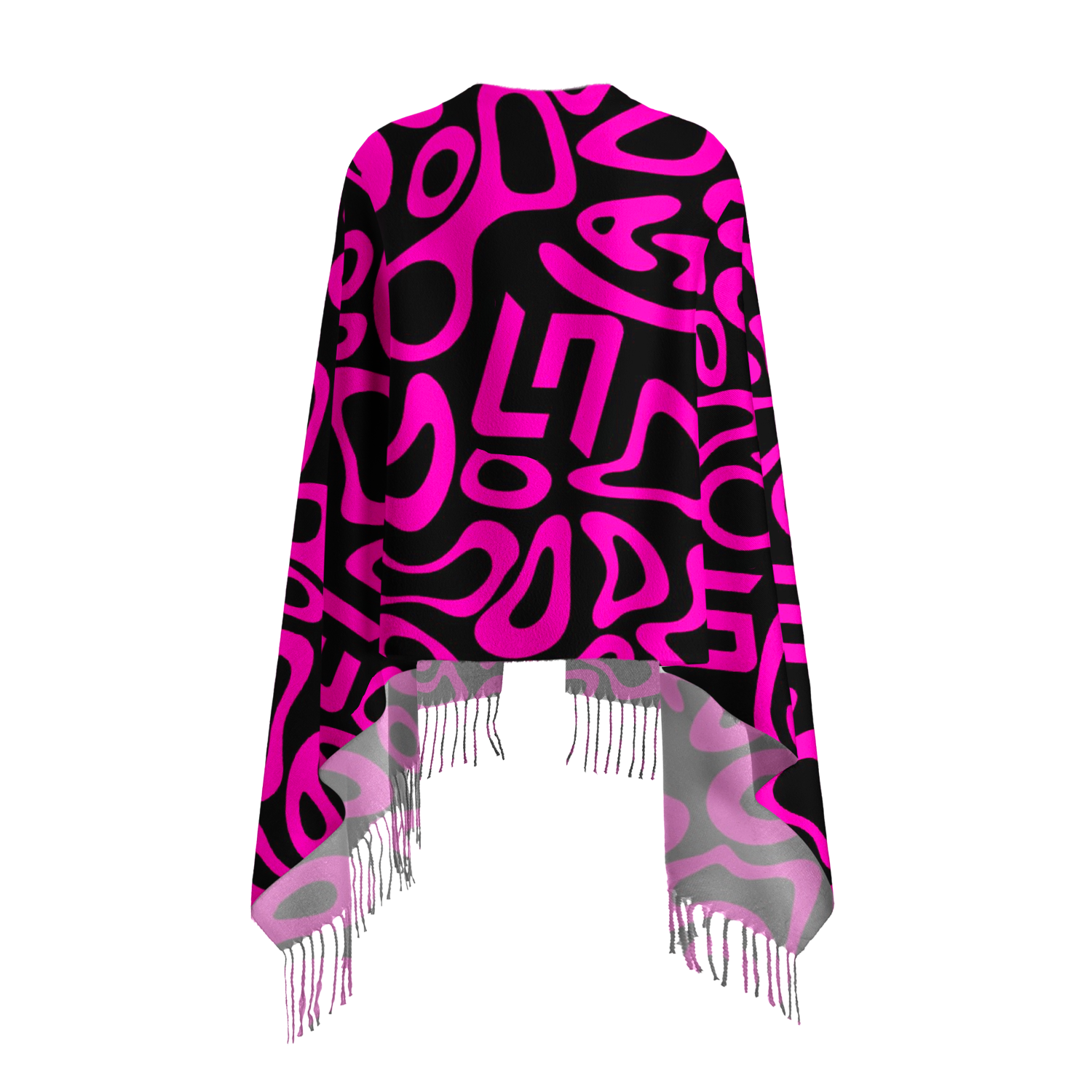 Grand Prix Racing Fan Abstract Print Poncho Shawl, 3‑Color Tassel Scarf Bundle