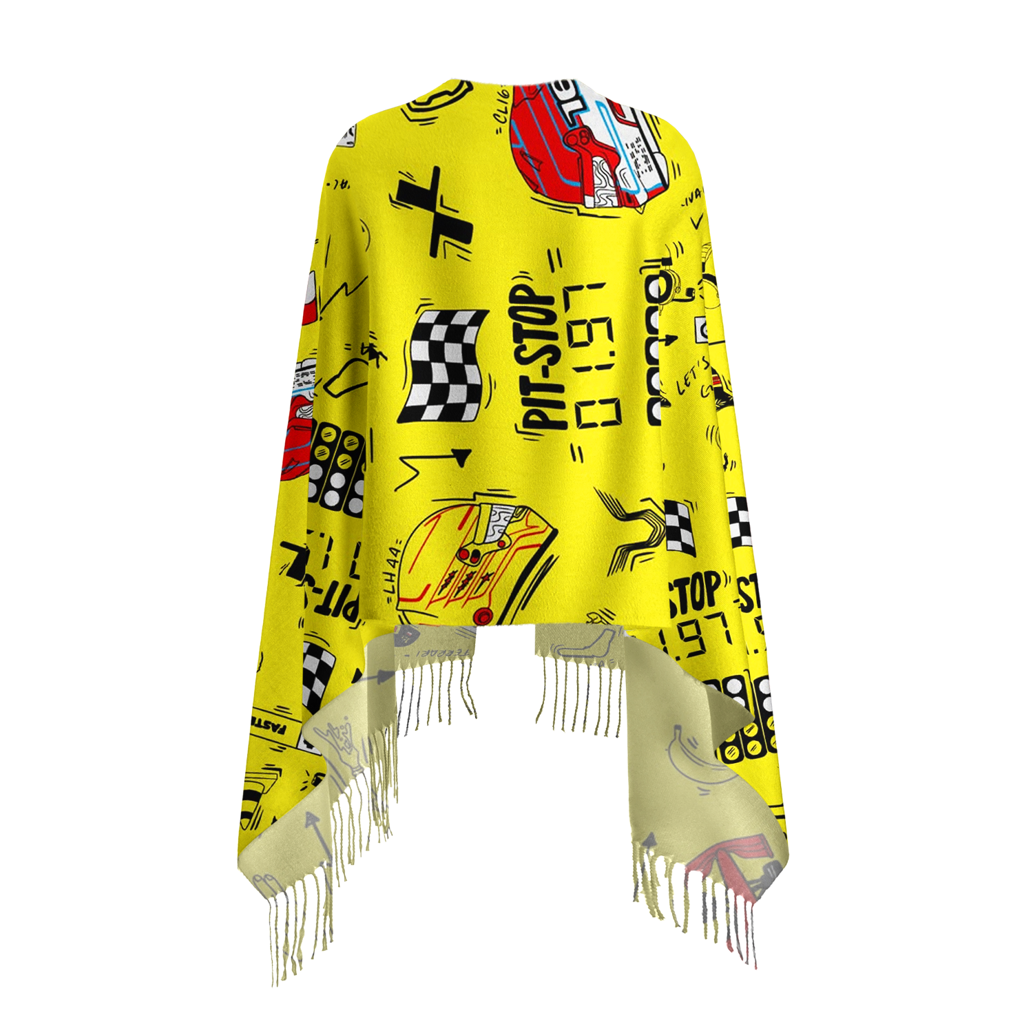 Racing Fan Fringed Scarf Bundle, Doodle‑Graphic Shawl for Race Supporters