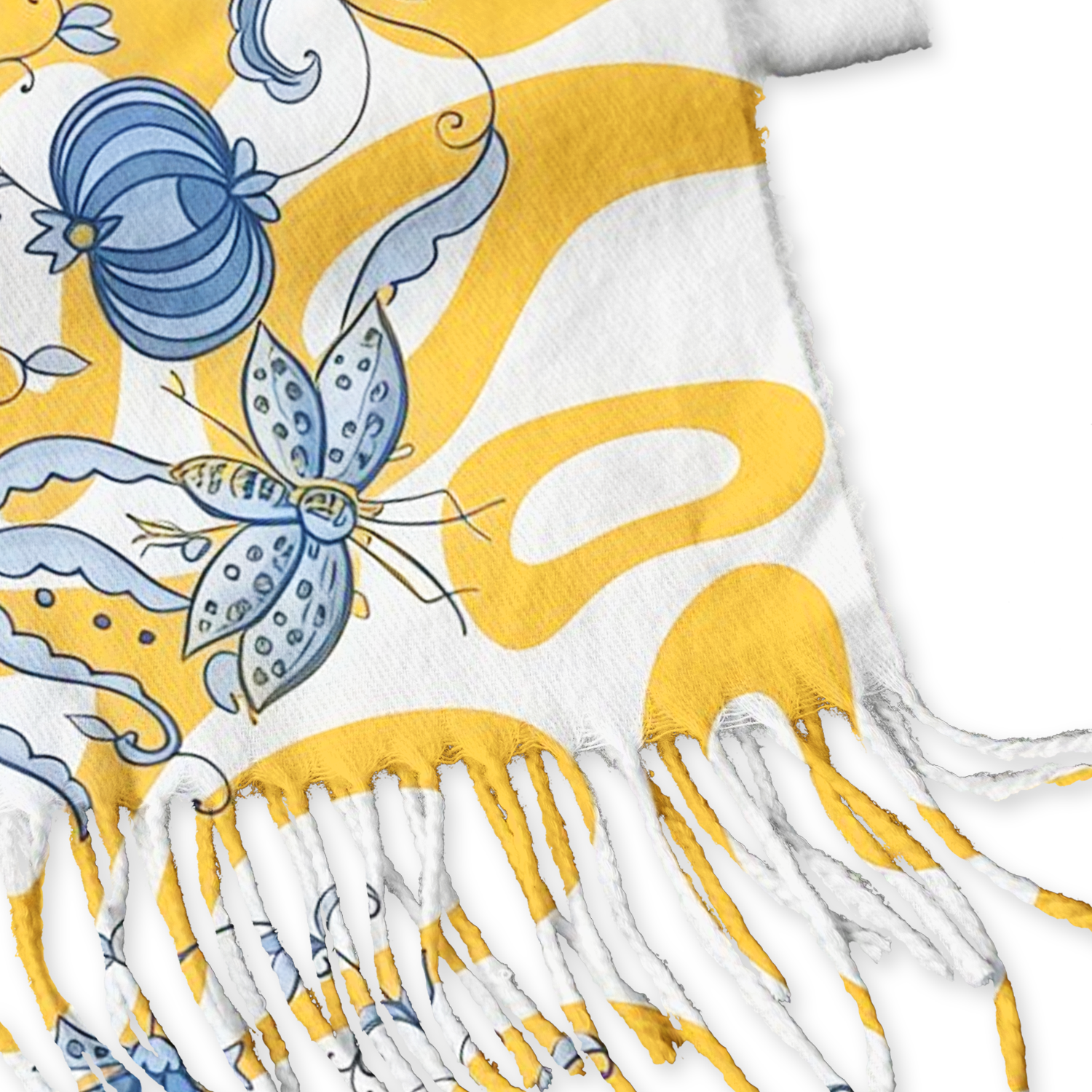 Lando‑Inspired Beige Abstract Fringed Poncho Shawl Grand Prix Fan Wrap