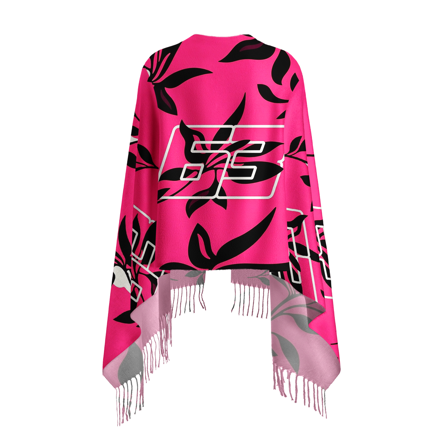Grand Prix Racing Fan Fringe Poncho, Tropical Leaf Art Shoulder Wrap Shawl