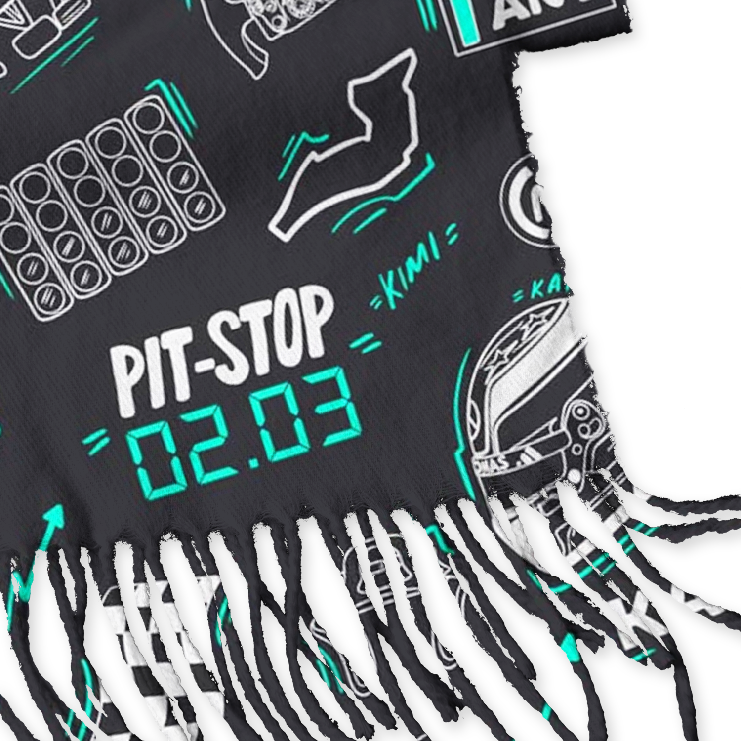 Racing Fan Fringed Scarf Bundle, Doodle‑Graphic Shawl for Race Supporters