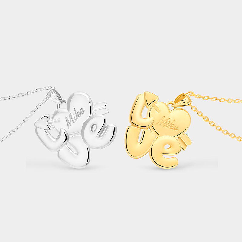 Personalized Custom Name Love Necklace Heart and Arrow Design 925 Sterling Silver or Gold Plated Personalized Engraved Pendant Romantic Gift for Her 925 Sterling Silver 
