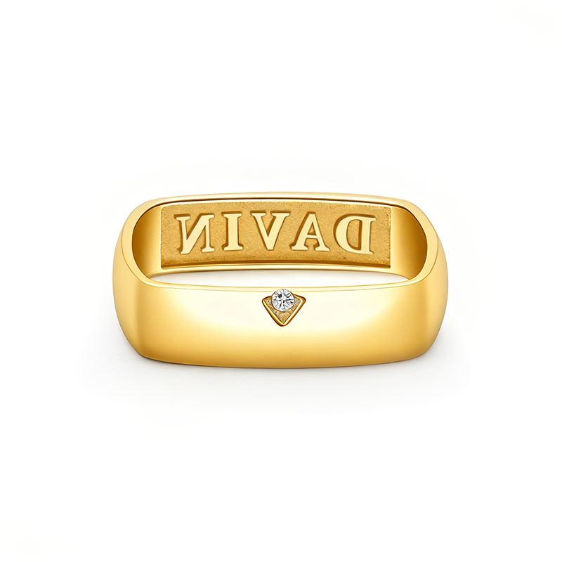 Personalized Sterling Silver Square Ring with Birthstone and Engraved Name Unique Custom Sterling Silver Jewelry