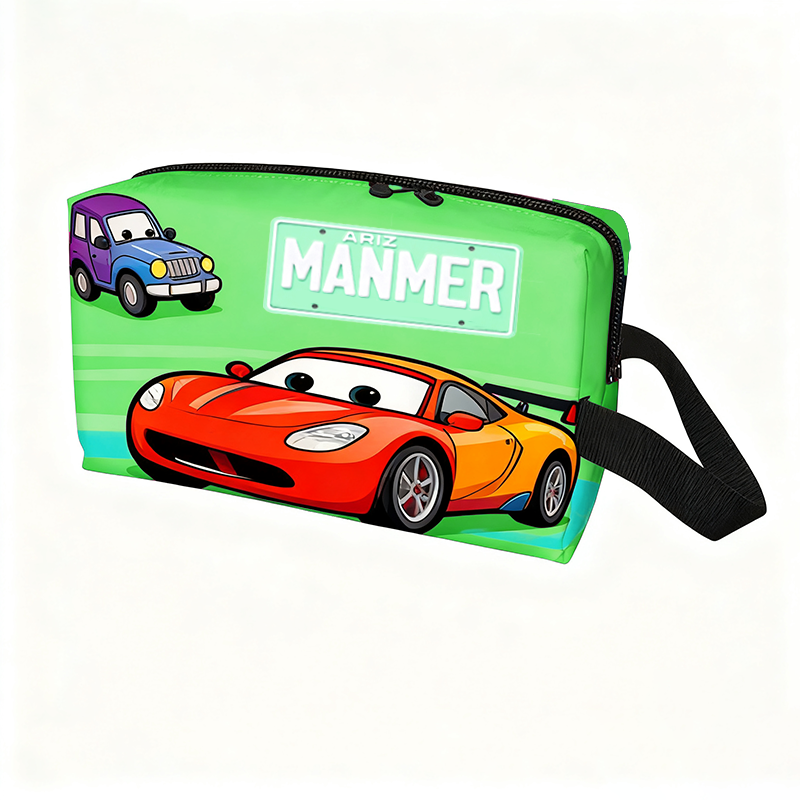 Personalized Cartoon Car Toiletry Bag with Custom Name Gift for Kids Cartoon Collectors